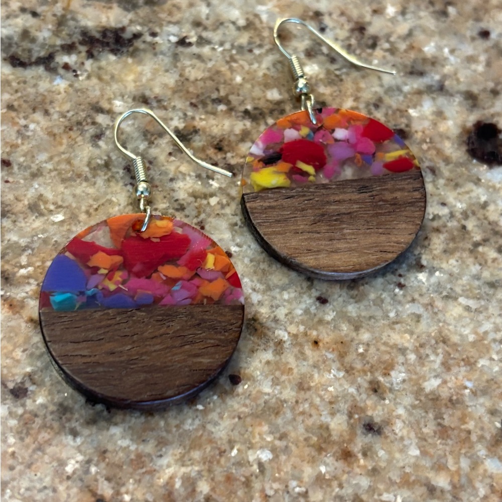 Colorful Wood and Resin Earrings